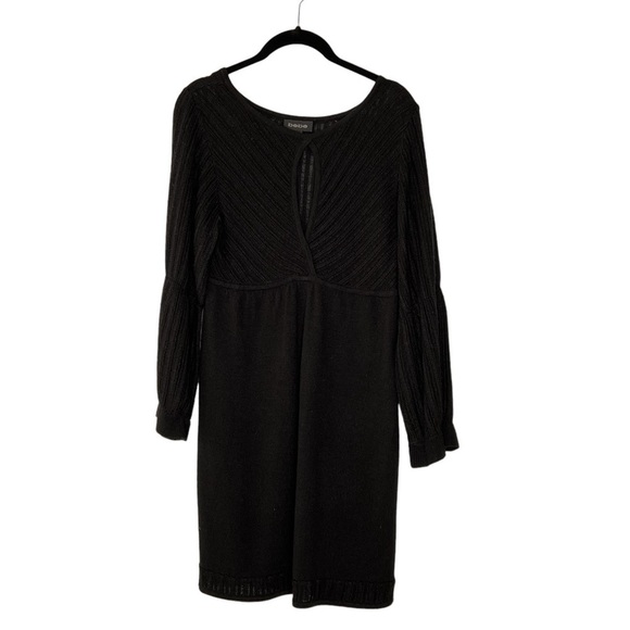 BEBE Black Knit Long Puff Sleeves Front Keyhole Dress LBD Size M - Picture 12 of 16
